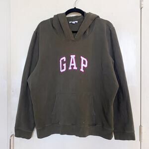 Y2K Gap Hoodie Womens XXL Green Pink Arch Spell Out Sweatshirt Mallcore Logo